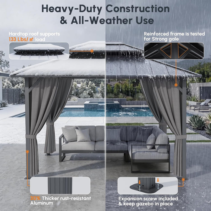 10x12 Hardtop Gazebo WeatherResistant Double Roof Patio