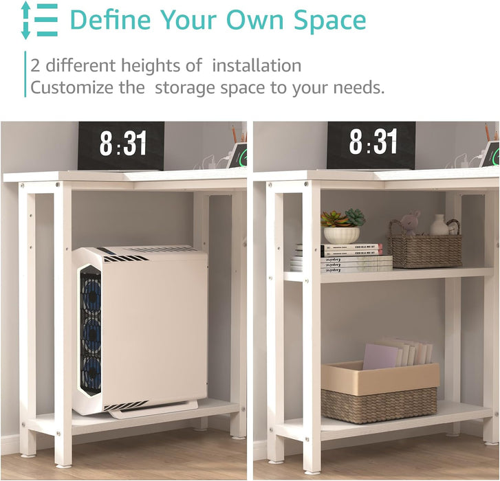 White 47Inch LShaped Corner Desk With ReversibleStorage