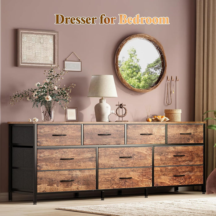 63-Inch Dresser With Durable Fabric Drawers RusticBrown