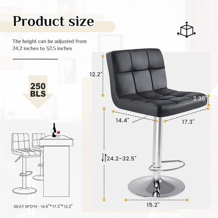 Bar Stools Set of 4, 24 Inch Counter Height Bar Chairs, Upholstered Modern Kitchen Barstools with Metal Base, PU Leather Saddle Stools for Kitchen Island, Inky Black