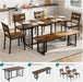 6-Piece Dining Table Set for 6-8 People, 63 Inch Kitchen Table Set with 4 Chairs and 2 Benches, Farmhouse Rectangular Dining Room Table Set for Kitchen Apartment Saving Space, Rustic Brown