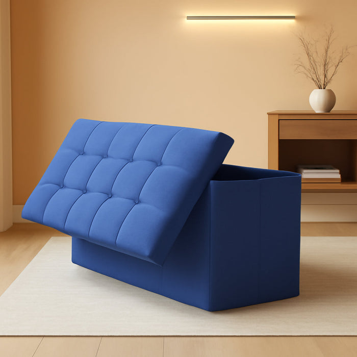 Ottoman Folding Storage Bench, 43X15X15 Inch, Foot Rest Stool for Living Room, Bedroom, Entryway, End of Bed - Multi-Functional Ottoman with Storage Navy Blue