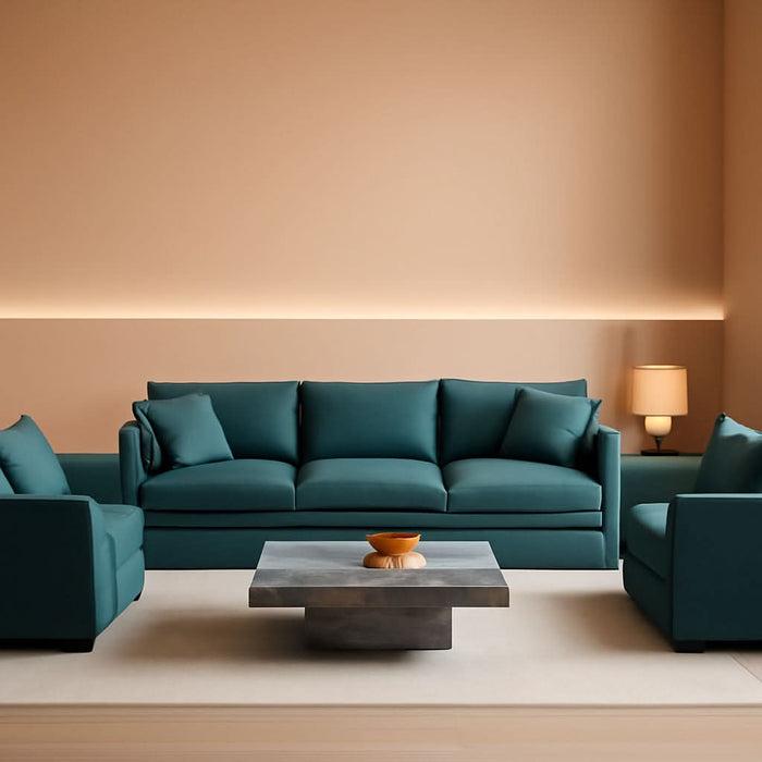 Luxury 3 Piece Sofa Set, 2 Pieces of Single Sofa and 1 Piece of 3 Seater Sofa, Modern Chenille Comfy Cloud Couches Set with 7 Pillows for Living Room Office, Blue
