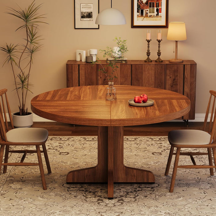 47" round Dining Table for 4, Farmhouse Kitchen Table, Walnut | Circle Dining Room Table Dinner Table, Kitchen Dining Room Furniture (Table Only)