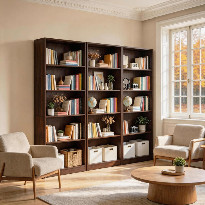 71" Inch Tall 5-Tier Bookcase,Large Freestanding Bookshelf for Home Office and Professional Workspace,Living Room,Bedroom and Dining Room (5-Tier, Dark Walnut, Side-Panel Separated)