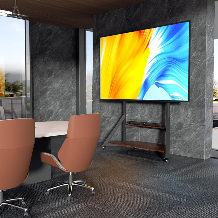 Mobile TV Floor Stand with Wheels Shelves for 65 to 100 Inch Large LCD/LED Flat Curved Screen up to 220Lbs, Adjustable Heights TV Mount Stands VESA 800X600Mm, Rolling TV Stand for Bedroom Office