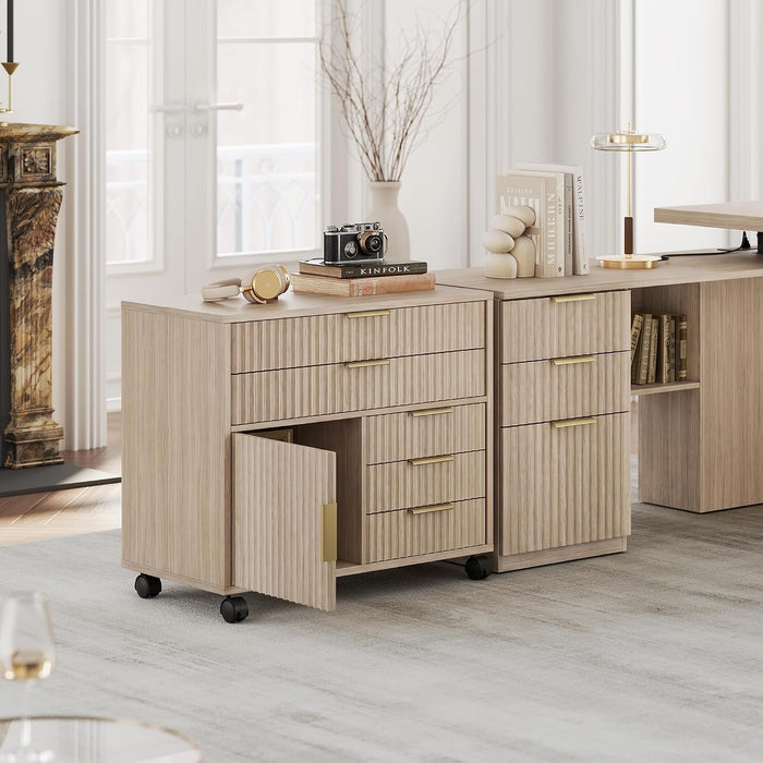 Portable Filing Cabinet Five Drawer Oakwood Finish