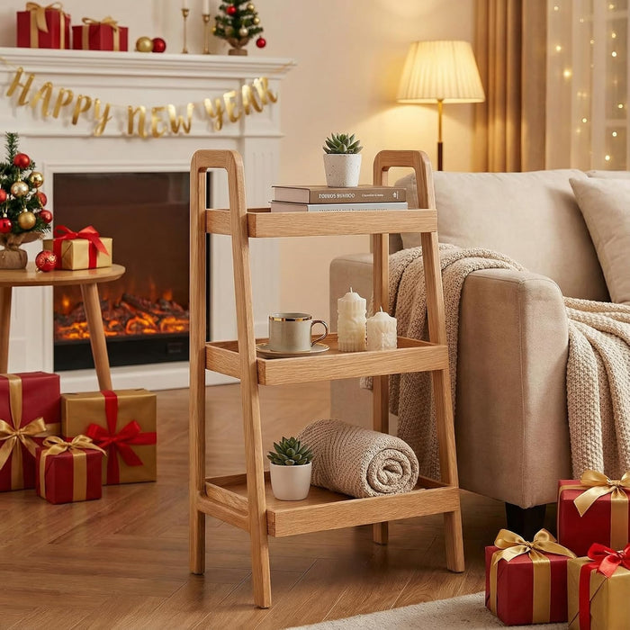 Natural Oak TripleTier Ladder Bookshelf With Frame