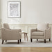 Brown Upholstered Armchairs With Polished Wooden Legs
