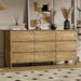 63" Wide 9 Drawer Wood Dresser for Bedroom with Legs, Natural Oak