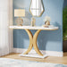 Modern Gold Console Table, 40 Inch Narrow Entryway Foyer Table with Geometric Base, Rustic Hallway Accent Table for Living Room, Entrance, White and Gold