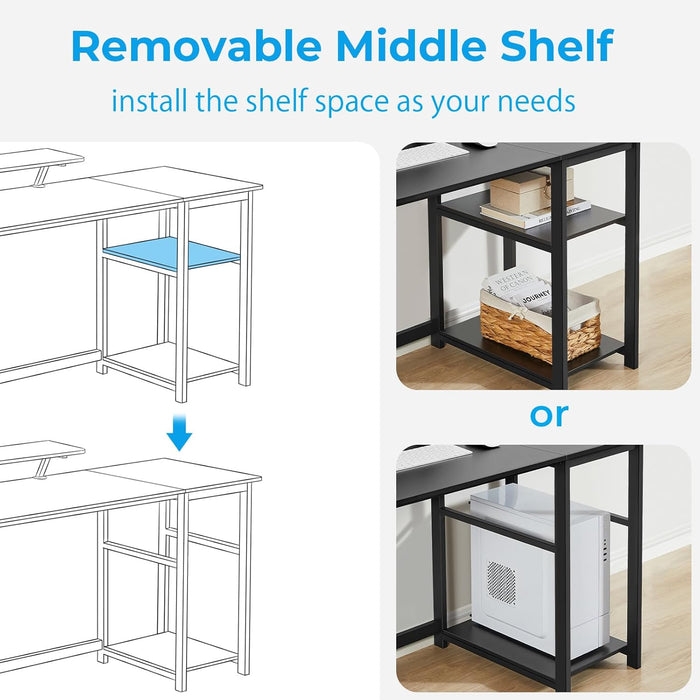 Computer Desk 39 Inch with Monitor Stand, Office Desk with Adjustable Storage Shelves, Small Gaming Desk for Home Work Writing Study, Black