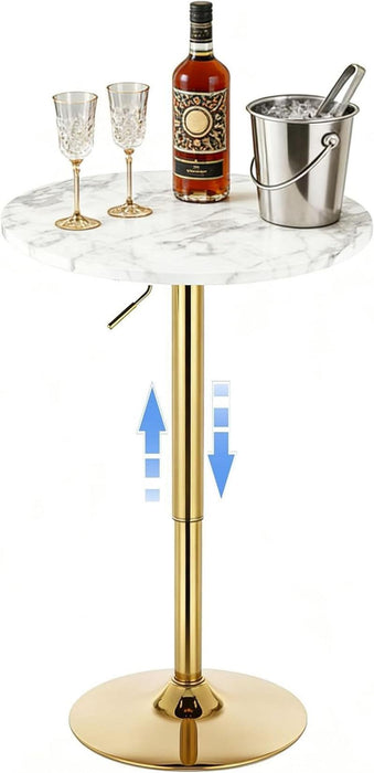 Round Cocktail Table Gold Height Adjustable 27.9''-35.4'' Pub Bar Table with Metal Base, Modern Sturdy Stylish for Kitchen, Dining Room, Office, Home Bar