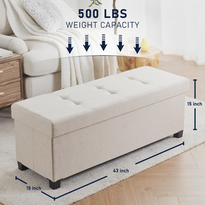 43 Inch Storage Ottoman, Large Storage Bench, Ottoman with Storage with Legs, Foot Rest Stool, Bedroom Bench - Beige
