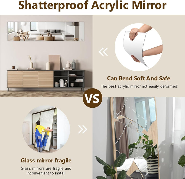 4 Pack Wall Mirror Full Length, 12 X 12 Inch Acrylic Mirror Tiles, Shatterproof Flexible Plastic Mirror Sheets for Bedroom Home Gym Door