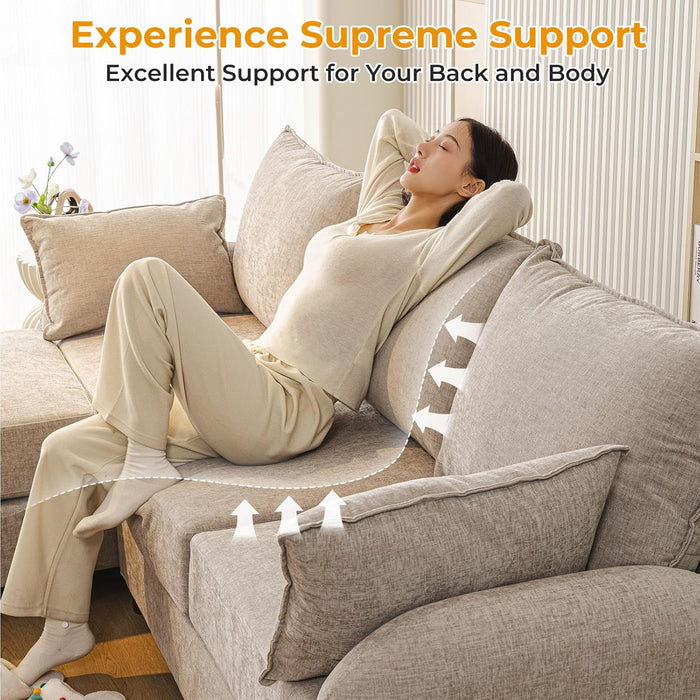EightySixInchLength L Shaped Elegant Sectional Sofa Khaki