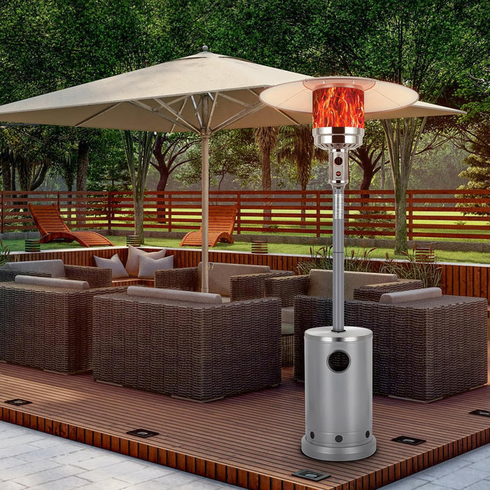 50,000 BTU Propane Patio Heater, Stainless Steel Burner, Triple Protection System, Wheels, Outdoor Heaters for Patio, Garden, Commercial and Residential, Silver