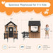 Kids Outdoor Wooden Playhouse with Kitchen Set, Durable Wood Construction with Waterproof Roof & Rust-Resistant Hinges, Pretend Playhouse for 3–8 Years Old Boys & Girls