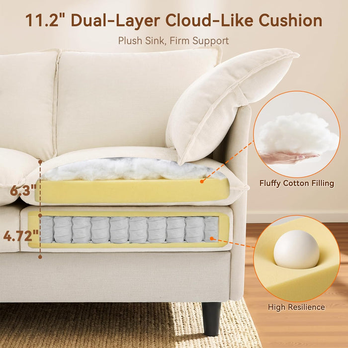 69 Inches Beige Overstuffed Ergonomic Chenille Sofa