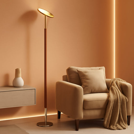 Wood Torchiere Floor Lamp Dimmable Color Temperature