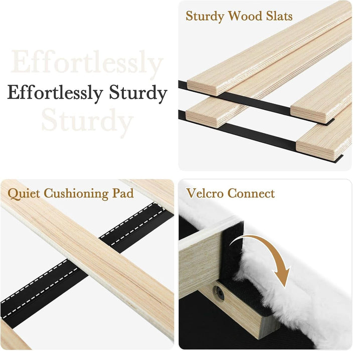 Queen Size Bed Frame with Headboard, Queen Size Corduroy Upholstered Platform Bed Frame with Soft Headboard, Wooden Slats Support, No Box Spring Needed, Easy Assembly, White