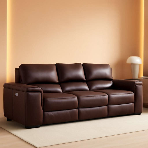 Alessandro Contemporary Leather Power Reclining Sofa with Adjustable Headrest, Red