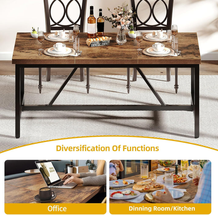 70.8" Large Dining Room Table for 6-8 People Rectangle Kitchen Table Farmhouse Industrial Wood Style Dinning Tables with Heavy Duty Metal Leg Dinner Table for Apartment Restaurant Brown