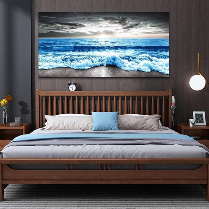 Wall Art for Living Room Large Wall Decor for Office Modern Bedroom Wall Decor Blue Beach Sun Ocean Landscape Canvas Prints Wall Paintings Seascape Framed Pictures Artwork Home Decor 40X20