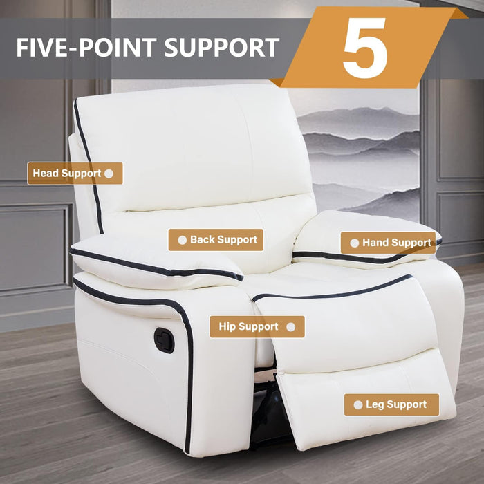 Recliner Sofa Set Bonded Leather, Living Room Furniture Set,Leather Sofa Set Reclining Sofa Manual Recliner Couch (Chair and Sofa Set,Cream White)