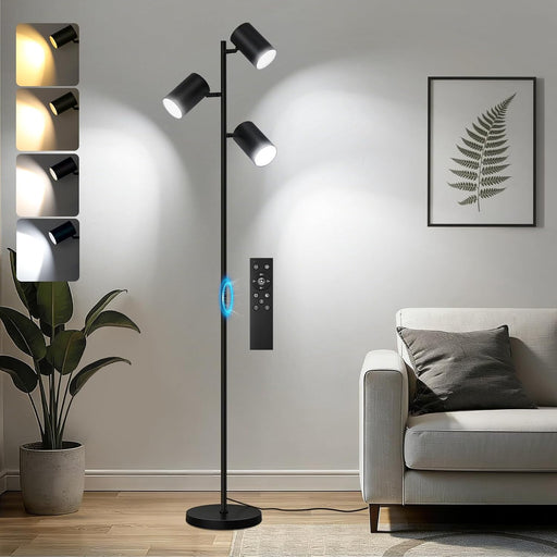 4000LM LED Tree Floor Lamp, 36W Super Bright Reading Lamp with Remote, Dimmable Tall Standing Light with 3 Rotatable Heads & 6 Color Temperatures, Modern Floor Lamps for Living Room Bedroom Office