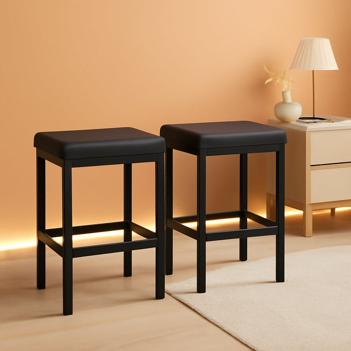 Bar Stools, Set of 2 Bar Chairs, 24.8-Inch Height Stools, Breakfast Bar Stools, Kitchen Bar Chairs, 2" Thick Upholstery, for Kitchen, Dining Room, Cafe, Bar Counter, Black BB21BY01