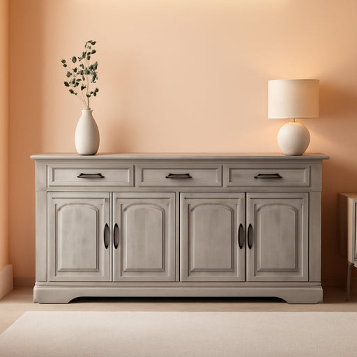 66" Large Sideboard Buffet Cabinet with Storage, Farmhouse Buffet Sideboard | Grey Coffee Bar, Wine Bar, Rustic Kitchen Storage Cabinet with Drawers, Weathered Ash, Ample Storage Space, Adjustable Shelf