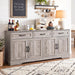 66" Large Sideboard Buffet Cabinet with Storage, Farmhouse Buffet Sideboard | Grey Coffee Bar, Wine Bar, Rustic Kitchen Storage Cabinet with Drawers, Weathered Ash, Ample Storage Space, Adjustable Shelf