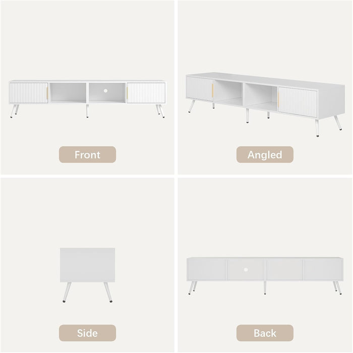 Fluted TV Stand for 55 65 70 75 78 Inch TV, Modern Chic Entertainment Center for Tvs, Entertainment Center with Storage, Television Stands, TV Media Console for Bedroom, Living Room (White)