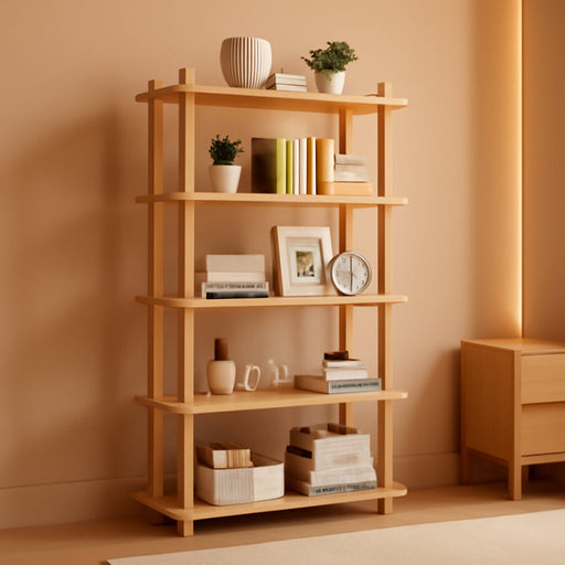 5-Tier Wooden Shelf Bookcase, Freestanding Open Bookshelf, Oak | Beech Wood Frame, 0.63" Shelves, Display Storage for Books, Plants, Decor, Living Room, Bedroom, Home Office
