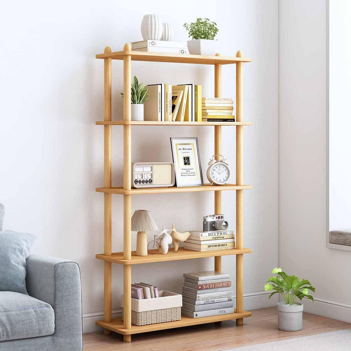 5-Tier Wooden Shelf Bookcase, Freestanding Open Bookshelf, Oak | Beech Wood Frame, 0.63" Shelves, Display Storage for Books, Plants, Decor, Living Room, Bedroom, Home Office