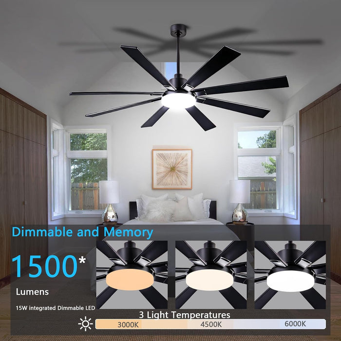72In Indoor Outdoor Ceiling Fan,Composite Wood Blades Quiet DC Motor Remote