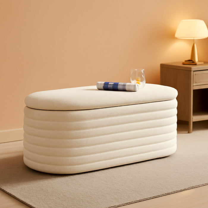 45" Storage Bench Faux Fur Entryway Bench Upholstered Ottoman Bench for Bedroom Living Room Hallway, White