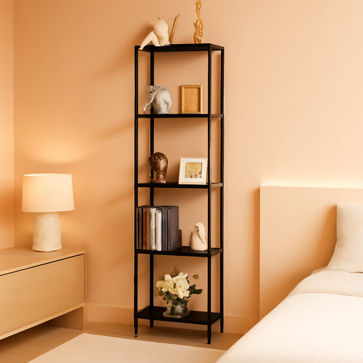 Corner Shelf Stand, 5-Tier Corner Bookshelf, Tall Corner Shelves for Bedroom, Living Room, Narrow Display Shelf Corner Bookcase, 65" Black Corner Book Shelf with Display Shelves for Office