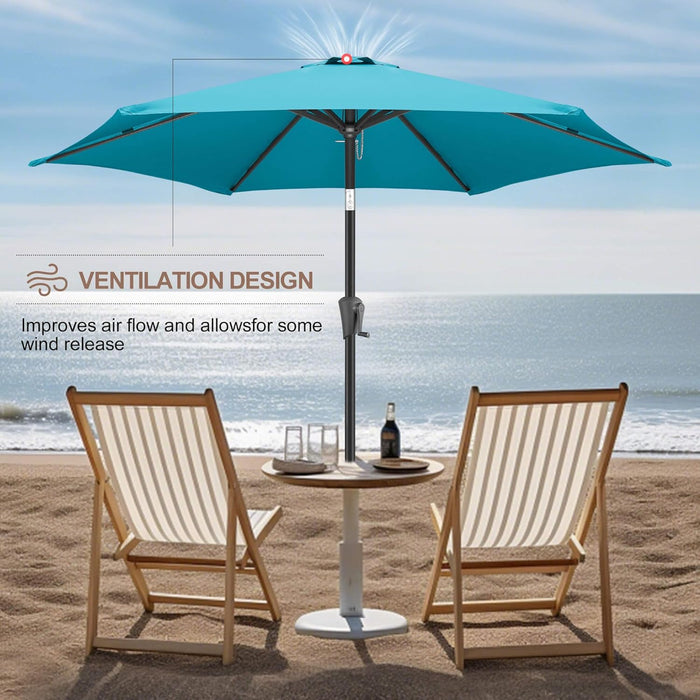 9Ft Patio Umbrella Outdoor - Table Umbrella with Push Button Tilt and Crank, UV Protection, 6 Sturdy Ribs, Market Umbrella for Garden, Deck, Backyard, Lawn, Pool and Beach(Aqua Blue)