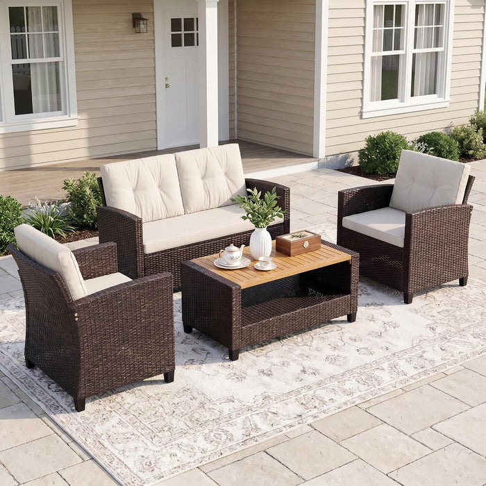 4 Piece All Weather Wicker Patio Furniture Set for Porch Patio
