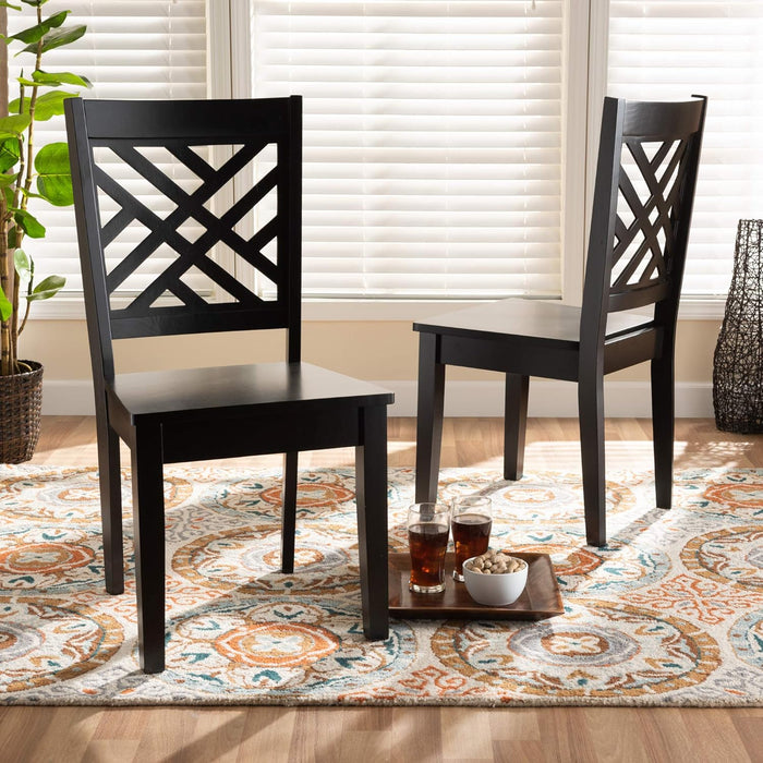 Caron Dining Chair and Dining Chair Transitional Dark Brown Finished Wood 2-Piece Dining Chair Set