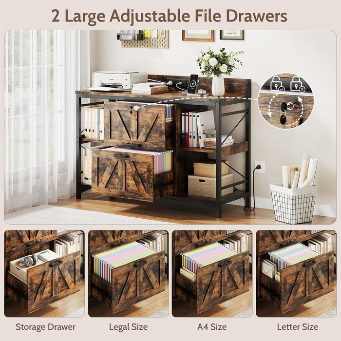 Rustic Brown FortyFourInch Lateral Filing Cabinet Lockable