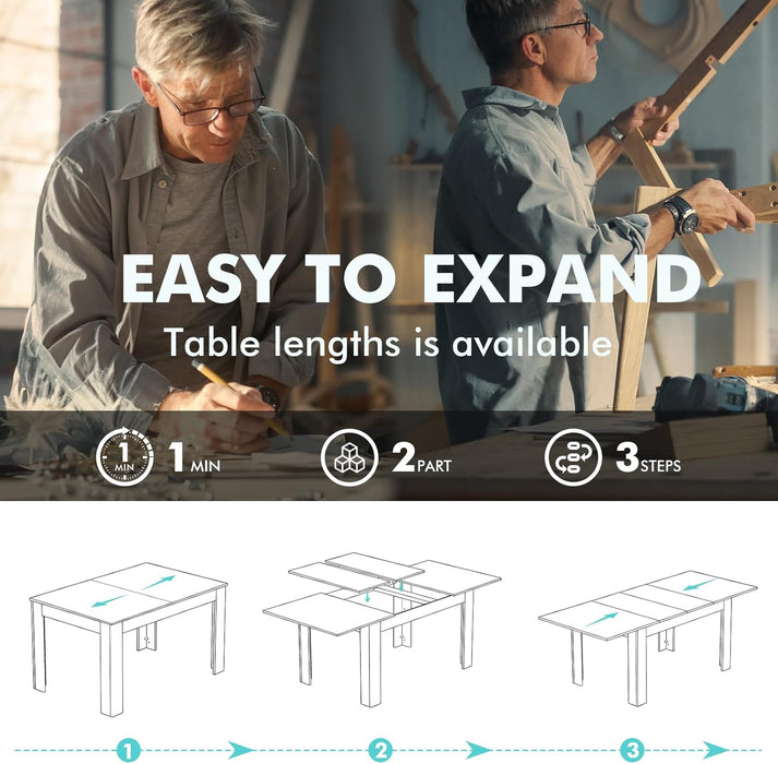 Extendable Dining Room Table for 6-10 Person, Plank and Beam Farmhouse Large Rectangular Kitchen Tables for Living Meeting Room, Oak