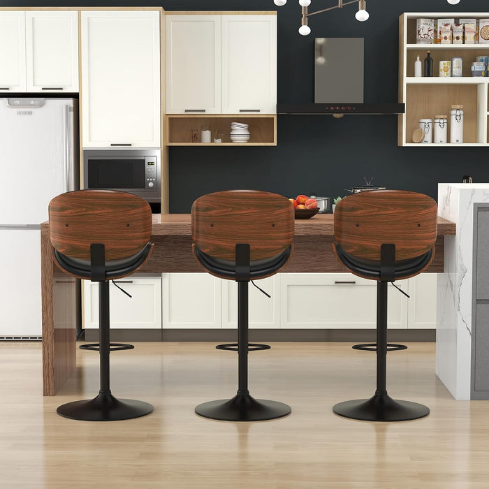 Bar Stools for Kitchen Swivel Bentwood Barstools,Set of 2,Black PU | Modern PU Leather Upholstered Bar Chairs with Footrest, Bentwood Bar Stool for Kitchen, Bar, Dining Room