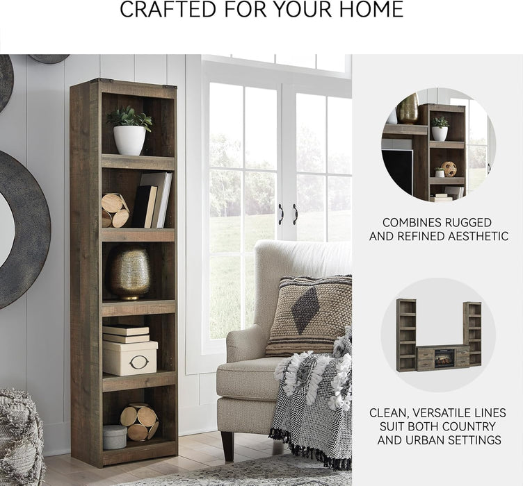 Trinell Rustic Entertainment Center Pier Bookcase with 3 Adjustable Shelves, Natural Brown