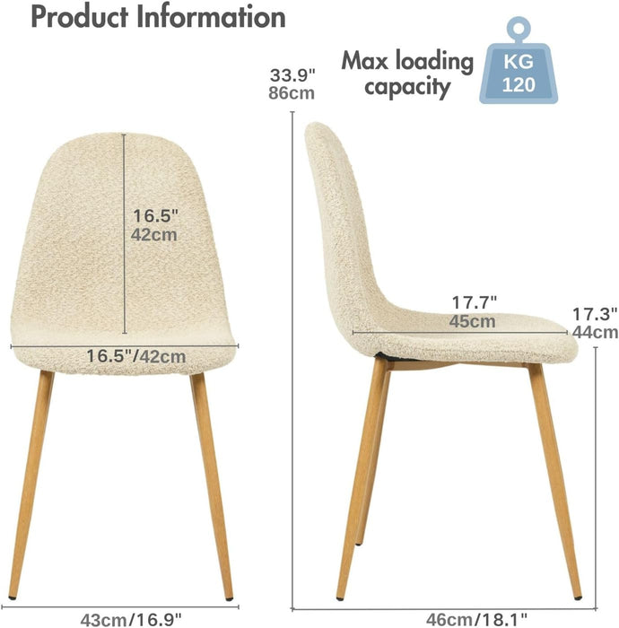 Mid-Century Upholstered Dining Chairs Set, Kitchen Chairs with Metal Legs, Side Chairs with Suede/Velvet/Fabric Upholstery, Ideal for Kitchen, Dining Room, Office, or Restaurant (Beige-O)