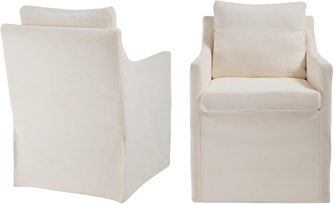 Farmhouse Upholstered Dining Chair, Modern Kitchen& Dining Room Chairs with Arms, Beige Accent Chair for Living Room, Comfy Single Sofa for Bedroom Reading Waiting Kitchen Room, Chenille