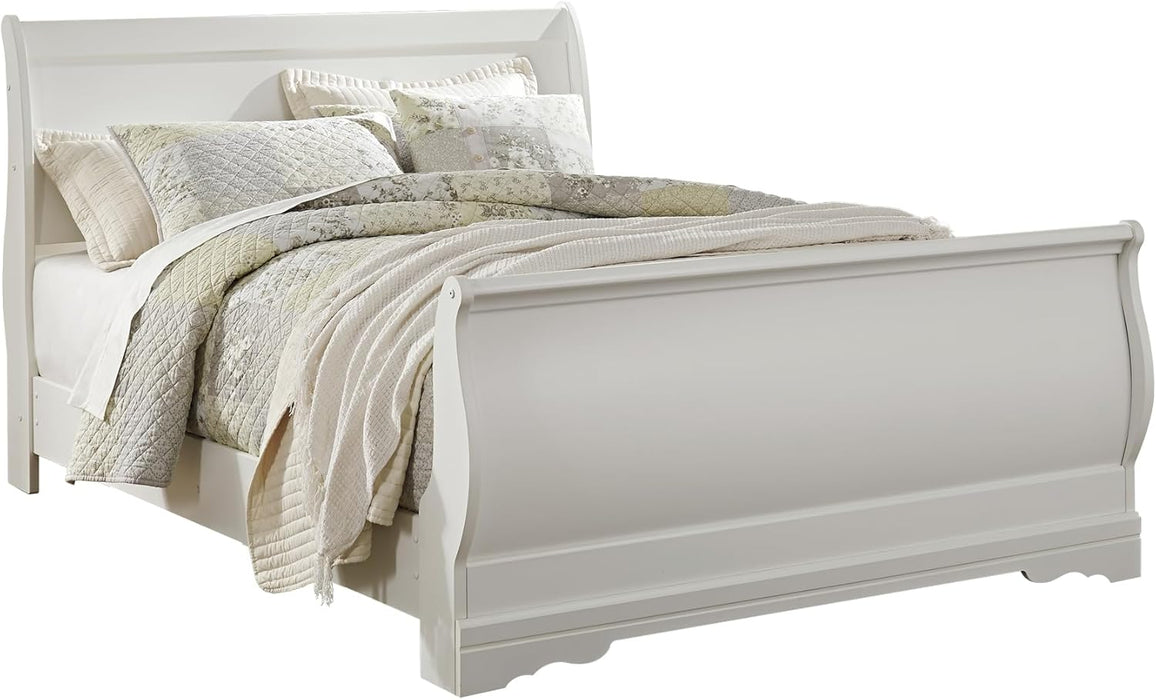 Signature Design by Ashley Anarasia Traditional Queen Sleigh Bed with Metal Slats, Foundation or Box Spring Needed, White