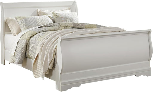 Signature Design by Ashley Anarasia Traditional Queen Sleigh Bed with Metal Slats, Foundation or Box Spring Needed, White